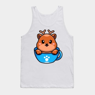 Cute deer on cup coffee cartoon Tank Top